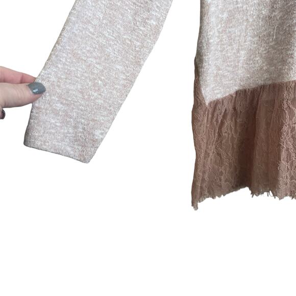 Zara Womens Sweater V-Neck Long Sleeve Pullover‎ Lace Floral Bottom Boho M Beige - Picture 6 of 9